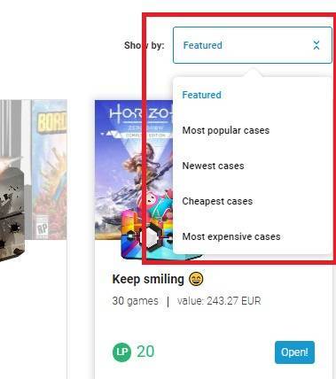 You can use filters to display only certain loot cases.