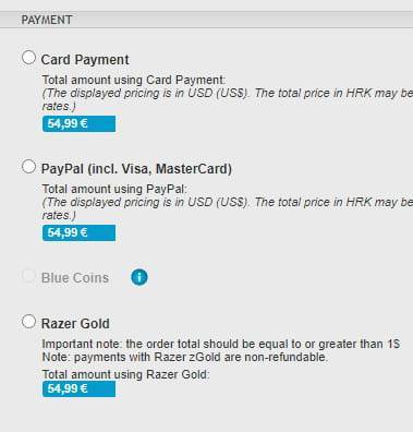 GamersGate payment options.