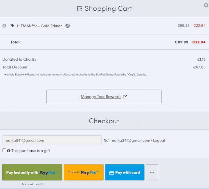 Humble Bundle shopping cart.